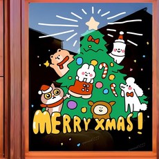 優選好物 卡通聖誕節裝飾玻璃貼紙靜電貼氛圍場景布置窗花窗貼餐廳酒店櫥窗, MW839款,大