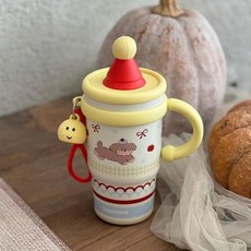 2026冬季多巴胺女生辦公水杯ins風帶吸管大容量手柄冰霸杯, 1個, 1L, 檸檬黃:600ml