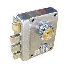 超B級不銹鋼龍頭外裝防盜門鎖：老式三保險大鐵門/鐵藝門適用，臥室宿舍大門防盜鎖，白鐵門門鎖, 進門時往外拉, 1個