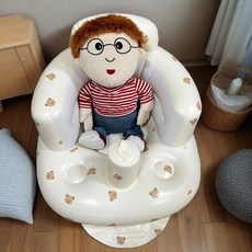 寶寶學坐椅 嬰兒充氣沙發學坐神器 兒童放摔訓練椅多功能學坐餐椅, 熊頭圖案