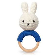 橘荷屋 現貨 荷蘭 Just Dutch 手工編織米飛兔手搖鈴 藍色 彌月禮 生日禮, 1個