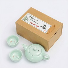 휴대용 다도 세트 여행용, 청색, 티포트-찻잔-선물세트, 1개