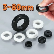 그로밋 PVC 고무 양면 보호 코일 개스킷 도장 아웃 홀 와이어 케이블 보호용 O 링 블랙/화이트 3 80mm, bla, 10mm 50pcs