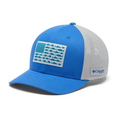 컬럼비아 남녀공용 성인용 PFG 메시 피시 플래그 볼 캡, 비비드 블루/쿨 그레이/미국 물고기 깃발