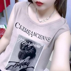 備外穿無袖印花寬鬆冰麻暈染美女頭背心百搭顯瘦遮肚時尚