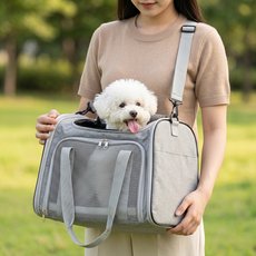 FUBAO 투웨이 메쉬 고양이 이동가방 강아지 가방 토트 크로스 숄더 반려동물 캐리어 통기성 애견가방 산책 외출 여행용 이동장 소형견 고양이용 1개입, 1개, 그레이