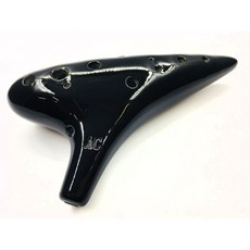 老羊樂器店 12孔 C調 陶瓷陶笛 AC中音陶笛 傳統國樂器 附陶笛袋 綁繩 教材, 1個, 黑色