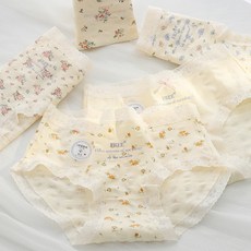 쓸리보 부드러운 꽃무늬 플라워 레이스 여학생 면팬티 5종 세트