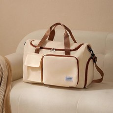 台灣出貨 摺疊收納時尚健身旅行包 旅行健身行李袋 旅遊收納手提大容量包, 1個, 白配棕-小號【可摺疊收納】