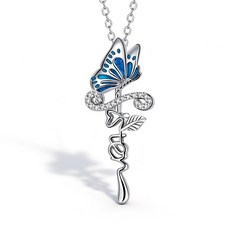 Pregeckit 우아한 블루 나비 신앙 목걸이 여성용 십자가 펜던트 반짝이는 지르콘 가톨릭 기도 귀여운 기독교 주얼리 선물 (블루) 244342