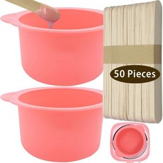 실리콘 왁스 워머 라이너 2개와 스틱 50개 바디 제모 어플리케이터 청소하기 쉬운 논스틱 냄비 보울 교체..., 없음, 1) 핑크, 1) 핑크