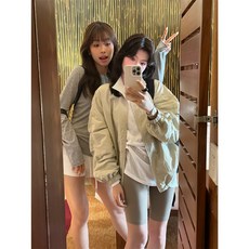 THE LIMON 韓系簡約風 拉鍊抽繩防曬外套 夾克 短外套女 戶外運動工裝外套 運動春夏休閒上衣