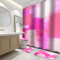 오렌지 페인팅 샤워커튼 러그 4종세트 모던 욕실장식, Pink Abstract, 핑크 추상화, 1개