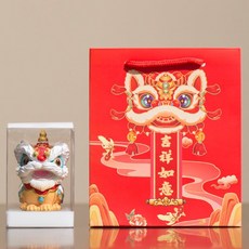 醒狮摆件 创意礼品套装 商务年会伴手礼, 醒獅 紅頭 +透明盒+紅禮袋