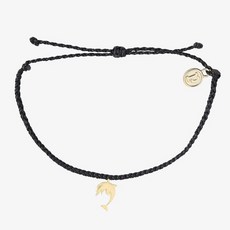 Pura Vida 美國手工金色海豚防水蠟線可調式手鍊 衝浪海灘防水手繩, 金色x黑色