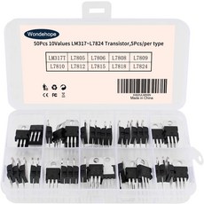 10개 가치 50개 세트 전압 조절기 LM317T L7805 L7806 L7808 L7809 L7810 L7812 L7815 L7818 L7824 고전류 양극 IC, 10개 가치 50개 세트 전압 조절기 LM317T L7