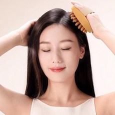 天然木質頭皮按摩梳 穴道按摩 舒緩壓力 乾濕兩用 深層清潔頭皮, 侧带款, 1個