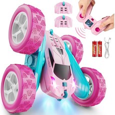 어린이 RC카 4륜구동 스턴트카 LED 360도 회전, 분홍색