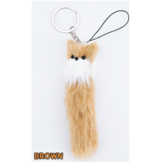 부드러운 여우 털 키링 여우열쇠고리 여우키링, 1개, 브라운