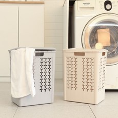 올유리빙 삼각패턴 뚜껑 빨래바구니 42L, 0                       베이지 2개