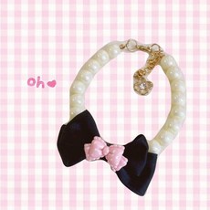 캔디펫 강아지 고양이 리본 포인트 진주 목걸이 반려동물 케이프, 1개, 블랙