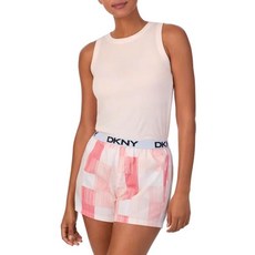 DKNY 여성용 투피스 의상 세트 - 탱크 탑 & 반바지 펄 크림 핑크 격자 무늬 스트라이프 프린트 XL