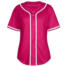 여성용 야구 저지 셔츠 버튼 다운 블랭크 소프트볼 반소매 힙합 액티브 힙스터 셔츠 블루 & 핑크 오렌지 프린트, Small, 장미