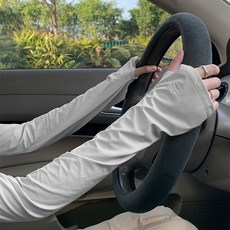 防紫外線冰絲袖套 開車騎行戶外薄款加長手袖, 淺灰, 1個