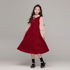 女童洋裝 學院風假兩件長裙