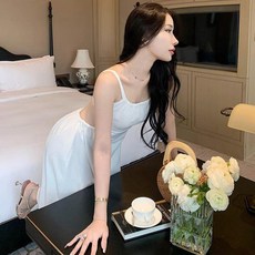 트임 롱 원피스 백리스 휴양지 바캉스 해변 휴가 비치, 화이트 프리미엄