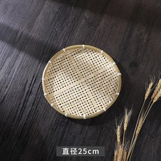竹編有孔篩子 手工編織圓簸箕, 1個, 直徑25cm