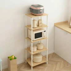 소프트엣지 다용도 렌지대 선반 전자레인지 수납장, 5단, 화이트 우드