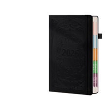 2026 A5質感PU便攜日程本英文日曆 每日計畫記事本 桌面日曆, 黑色, 1個