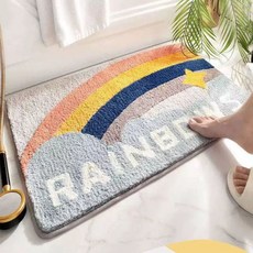 현관 욕실 발매트 라운드 미끄럼방지, 1개, H. 다채로운 별 무지개
