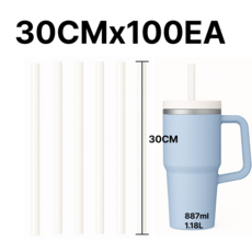 [모아숨] 대용량 퀜처 텀블러 호환 빨대 친환경 옥수수 PLA 일회용 긴빨대(1.18L 887ml) 30cm, 1개, 100개입