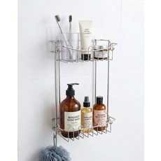 雙層置物架 浴室收納 廚房收納架 無痕壁掛, 不鏽鋼, 1個