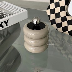 WOOWAY 北歐桌面甜甜圈防塵棉籤罐 棉籤收納 牙籤收納 棉花棒收納 置物罐 收納罐 居家用品, 卡其色, 1個