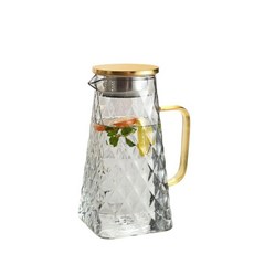 耐熱鑽紋玻璃冷水壺套組 附杯架 家用果汁飲水杯組, 1個, 方凌壺, 灰色, 1.5L