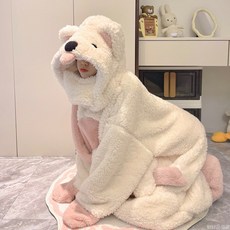 卡通搞怪小狗睡衣女秋冬季加絨加厚珊瑚絨睡袍法蘭絨家居服可外穿情侶睡衣