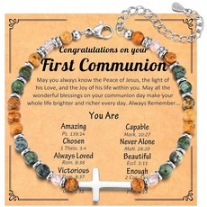 JEIKTO 소녀를 위한 첫 영성체 선물 가톨릭 십자가 팔찌 주얼리 십대 소녀 대녀 딸 손녀 조카를 번째 성찬식 장식 기독교 선물 255737