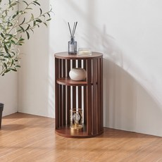 폴앤메이 소르베 원형 2단 원목 수납 협탁, 월넛