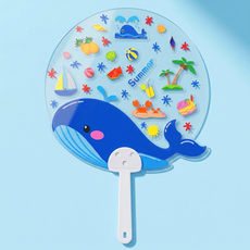 오렌지몰 여름 바다 물고기 스티커 고래와 상어 투명 부채 만들기 키트 / 꾸미기 DIY 유아 어린이 미술활동 초등 여름행사, 02고래 투명부채+여름 스티커(투명), 1개