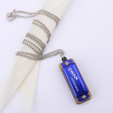 하모니카 백조 미니 키링 35x13x11 오르간 8개 악기 실버 휴대용 선물용 뮤지컬, 블루 목걸이디, 1개