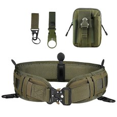 戶外多功能戰術腰封套裝尼龍蛇加厚腰帶，模組化全套腰封，耐磨耐用，戶外運動適用, 軍綠腰封+腰帶+包+鷹嘴鉤+水瓶扣, 1個