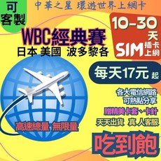【24H寄出】2026棒球經典賽 日本 美國 波多黎各, 1個, 實體卡 10天,A【白鑽】日本高速10GB後降速吃到飽