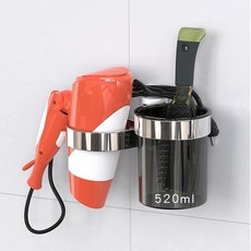 2시전당일발송 헤어드라이기거치대+머리빗보관랙 홀더 선반 매직흡착, 블랙, 1개