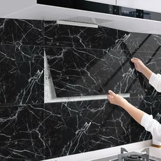 뷔이위이 데코타일 붙이는 대리석 인테리어 타일 시트지 40x80cm 10P, 마블블랙