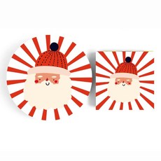 Fabuplates 48피스 산타 파티 종이 접시 및 냅킨 세트 장식용 튼튼한 일회용 파티 용품 디저트 접시 24개 칵테일 냅킨 24개 재미있는 그래픽 크리스마스 식기