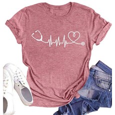 [ 855309 ] 간호사 셔츠 여성용 간호 학생 티셔츠 학교 선물 캐주얼 반소매 영감을 주는 티 탑 핑크2 S