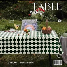 애바오베이 방수방유 자외선 차단 야외 캠핑 테이블보 고급체크 식탁보, 90*140cm, 말차 그린 체크, 1개